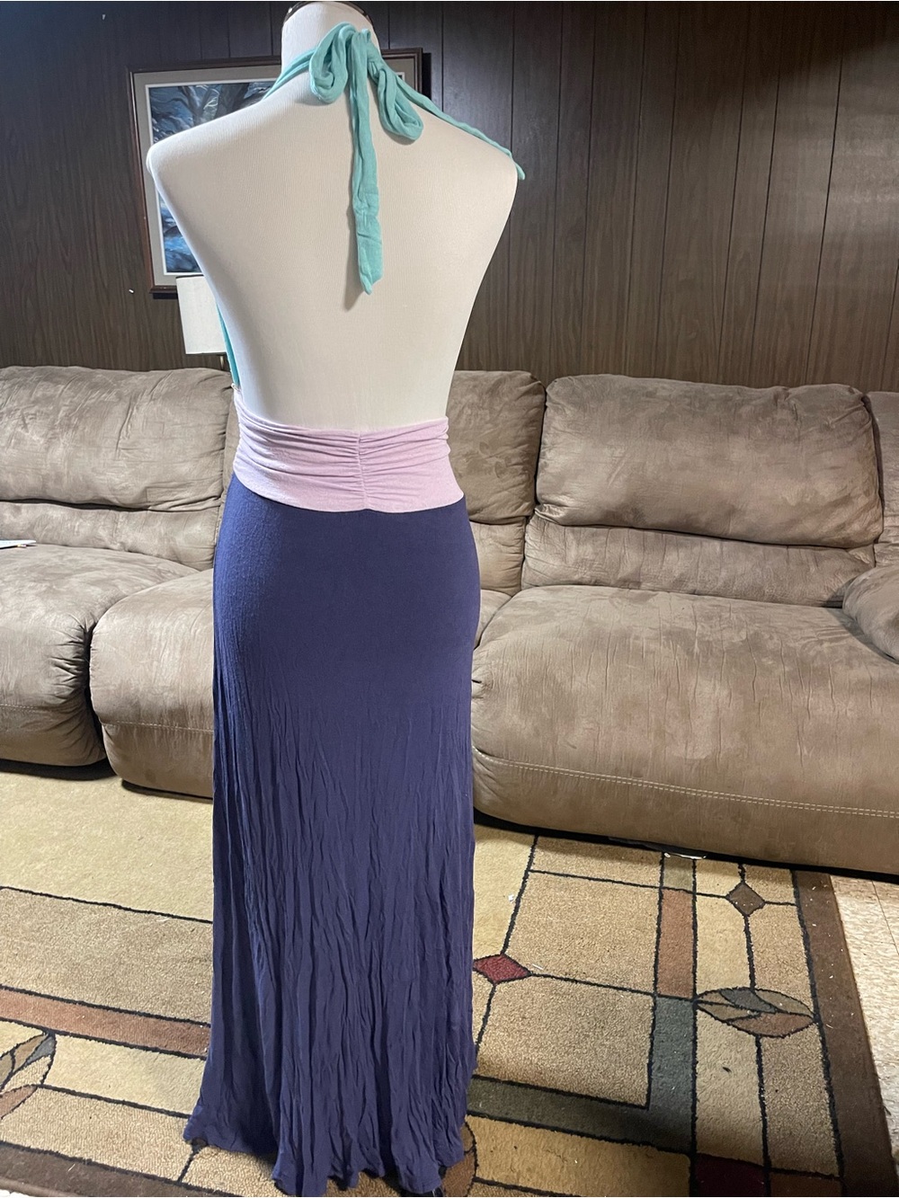 Ella Moss Mint, Lavender & Navy Colorblock Halter Maxi Skirt - Picture 3 of 4